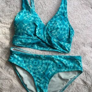 Teal tie dye Patterned Bikini Set